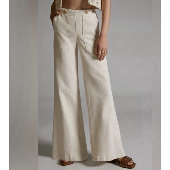 Pilcro Anthropologie The Kit High Rise Wide Leg Utility Trousers Size 29 Beige - Picture 2 of 13